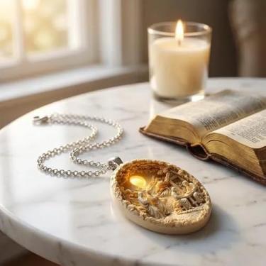 Imagem de Colar com pingente Samaritan Woman At The Well, joia cristã religiosa para mulheres, corrente ajustável com detalhes de cristal, One size., Metal, Sem Pedra Preciosa