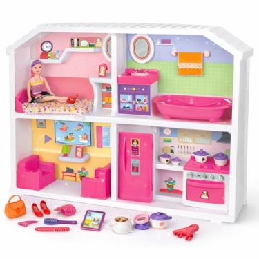 Imagem de GIGANTE Casa cozinha de Boneca Rosa Infantil Encantada com 4 Cômodos, Móveis e Acessórios, Brinquedo, Casinha Grande Menina, Desenhos