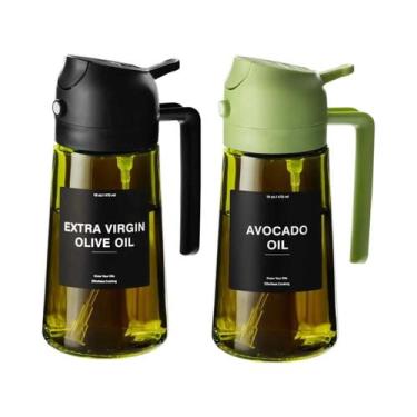 Imagem de Dispensador De Azeite De Vidro Verde Escuro 16oz 2 Em 1 Spray E Garraf