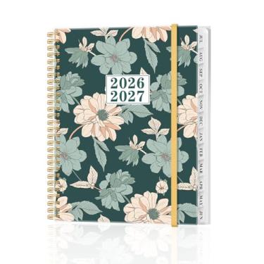 Imagem de Agenda 2026-2027 - Agenda anual de julho de 2026 a junho de 2027, agendas semanais e mensais encadernadas em espiral com abas de 12 meses, bolso interno, 21,6 cm x 28 cm, flor verde