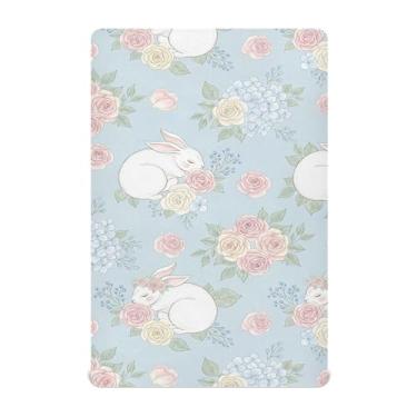 Imagem de SEHANY Lençóis de berço de coelho fofo para meninos e meninas, macio, respirável, elástico, lençol com elástico padrão para bebês de 71 x 132 cm