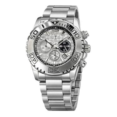 Imagem de Relógio Jean Vernier Masculino Analógico Prateado Branco Cronógrafo Quartzo Pulseira Em Aço Inoxidável Calendário Elegante Sofisticado A Prova D'água 100 Metros Original