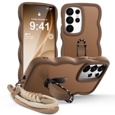 Imagem de Miss Arts Capa protetora para Samsung Galaxy S25 Ultra com suporte e alça, encaracolado, ondulado, translúcido, fosco, à prova de choque, capa protetora para Galaxy S25 Ultra, marrom
