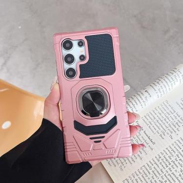Imagem de Capa protetora para Galaxy A55, à prova de choque, com anel de metal e suporte para carro, rosa.