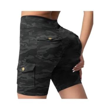 Imagem de Shorts Femininos Camuflados Com Bolsos, Efeito Levanta Bumbum E Contro