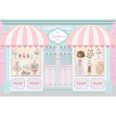 Imagem de Painel de Lona Confeitaria Azul e Rosa Vitrine - Fabrika de Festa, 240
