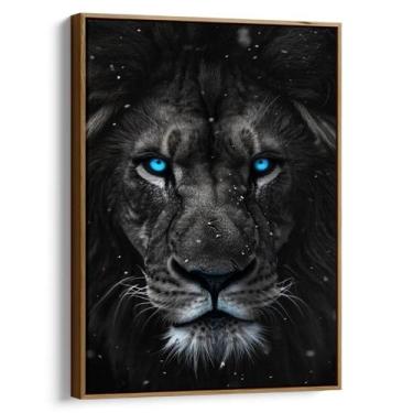 Imagem de Quadro Leão dos Olhos Azuis em Nevasca - Mioquadros, 120x80 cm, Tabaco