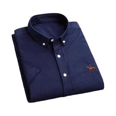 Imagem de Camisa Social Masculina De Manga Curta Em Oxford 100% Algodão Com Bols