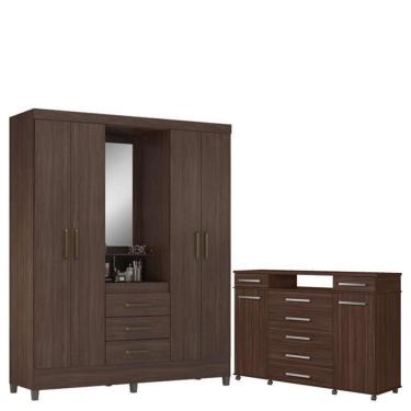 Imagem de Guarda Roupa Casal Pérsia com Cômoda London 6 Portas 9 Gavetas em MDP 148cm Café Demóbile