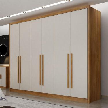 Imagem de Guarda Roupa Casal Bandeira 6 Portas 8 Gavetas MDF Cumaru 25 Fendi Móveis Novo Horizonte