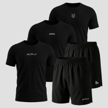 Imagem de Kit 5 Peças All Black Dry 3 Camisetas e 2 Bermudas Alpha Co-Masculino