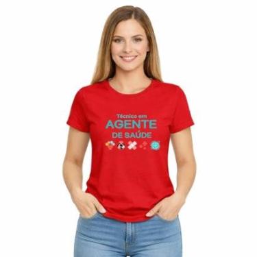 Imagem de Camiseta Feminina Agente de Saúde Slim Básica Manga Curta Moda Casual-Feminino