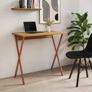 Imagem de Mesa Home Office X 120x60 com Estrutura em Ferro para Computador - Ferro Cobre Tampo Fr...