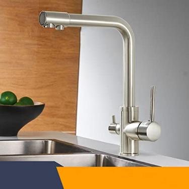 Imagem de Torneiras de cozinha de filtro torneira misturadora montada no convés 360 rotação com purificação de água características torneira misturadora guindaste para cozinha, níquel escovado, china