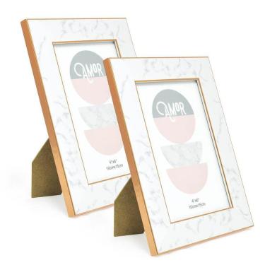 Imagem de Kit 2 Porta Retrato Cobre/Mármore Branco 10X15Cm