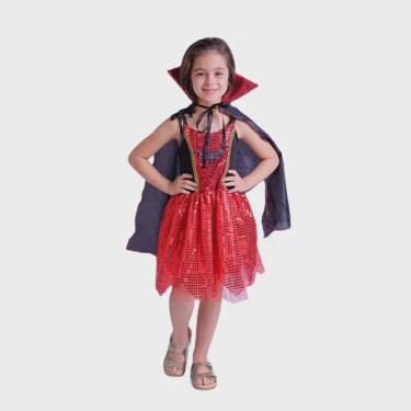 Imagem de Fantasia Infantil Halloween Menina Vestido Vampira 1 ao 6 A
