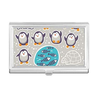 Imagem de Porta-cartões de visita com pinguim de desenho animado e animais de neve