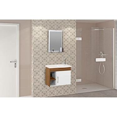 Imagem de Conjunto Gabinete de Banheiro Suspenso 55cm 1 Porta com Cuba e Espelheira Turin Nogal