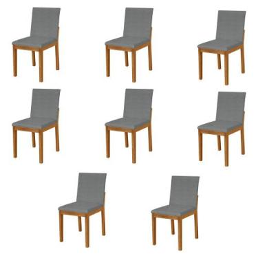 Imagem de Kit 8 Cadeiras De Jantar Luxo Pérola Estofadas Em Linho Cinza Base Mad