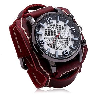 Imagem de YingHwa Relógio masculino punk estilo antigo, relógio personalizado e versátil hip-hop rock pulseira de couro, relógio retrô masculino elegante e casual, Vermelho retrô