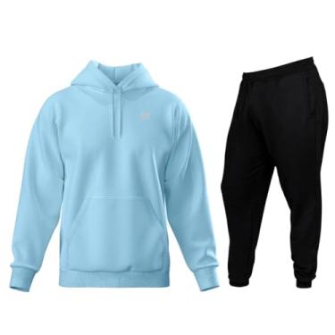 Imagem de Conjunto Moletom Apeluciado Masculino Calça E Blusa De Frio Com Bolsos E Capuz Relaxado (P, Azul Bebe Calça Preta Siri 2 Refletivo)