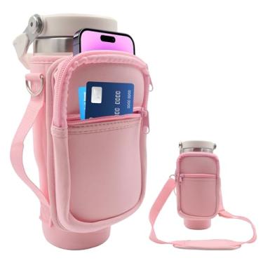 Imagem de Para Stanley Iceflow Flip Straw Tumbler 850 g, suporte de copo para garrafa de água, bolsa de transporte com alça, bolso para telefone/acessórios, adicione alça para Stanley Flip Straw, neoprene