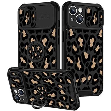 Imagem de Goocrux (2 em 1 para iPhone 14 capa de leopardo para mulheres meninas capa de telefone com estampa de oncinha design animal com capa de câmera deslizante + suporte de anel bonito padrão preto capas femininas para iPhone14 6,1 polegadas