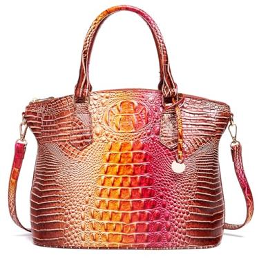 Imagem de Makcr Joacbv Bolsa feminina em relevo de crocodilo com alça superior bolsa de couro transversal grande com alça de ombro, 1 cor rosa e marrom
