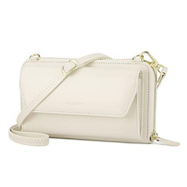 Imagem de nuoku Carteira feminina RFID, bolsa tiracolo com zíper em torno de 2 alças, Cor bege.