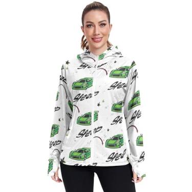 Imagem de JUNZAN Speed Sport Car Dots Sstars Green Race Moletom feminino com zíper FPS 50+ zíper completo camisetas de corrida femininas fofas P, Speed Sport Car Grunge Dots Sstars Green Race, G