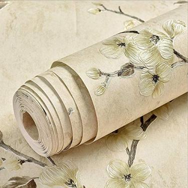 Imagem de Q QIHANG 4 cm L x 81 cm C 3D Flor Árvore Country Pastoral Retro Estilo Vintage Quarto Sala de estar TV Fundo Não Tecido Papel de Parede Não Colado (Amarelo Claro)