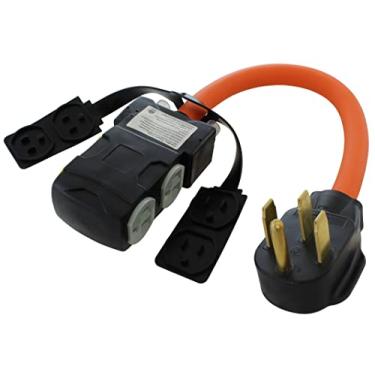 Imagem de AC WORKS Cabo adaptador fêmea doméstico de 4 garras 220 volts para 120 volts 15/20 amp. (4 garras 14-50 tomada para (4) doméstico com disjuntor)