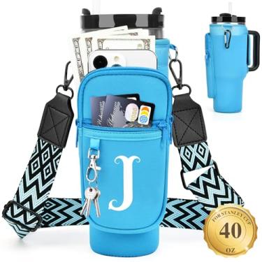 Imagem de LOKASS Suporte de garrafa de água personalizado com alça para acessórios Stanley Cup Tumbler de 1,134 g, bolsa de transporte inicial para garrafa de água com bolso para telefone, para mulheres, ideal