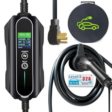 Imagem de MUETUX Carregador EV portátil Nível 2 (32 Amp, 110 V-240 V, cabo de 6,7 m), estação de carregamento de veículos elétricos com NEMA 14-50 plug. Ajustável 32A/24A/20A/16A/10 Amp. SAE J1772. Pode atrasar (1-12 horas)