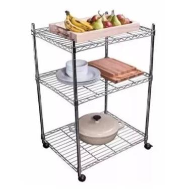 Imagem de Estante de Aço Cromado 4 Prateleiras Aramado com Rodízio 1005