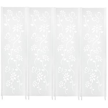 Imagem de 4 Biombo Pintado Divisoria Separador de Ambiente MDF Com Pés Preto ou Branco (Floral, Branco)