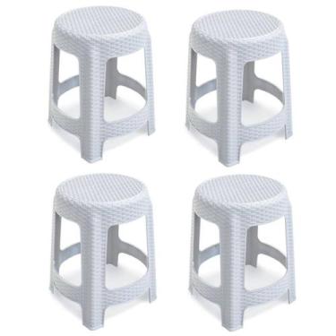 Imagem de Kit 4 Banquetas Banco Premium Rattan Branca 45x35 cm - Arqplast