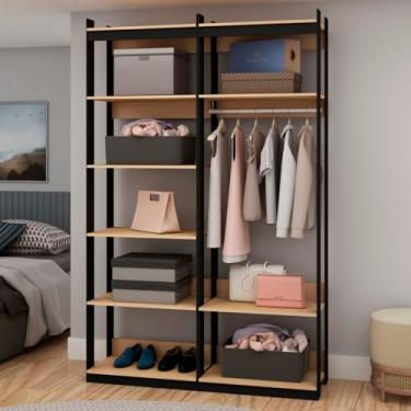 Imagem de Closet Wood Preto Organização Elegante com Módulo Cabideiro e Prateleira Preto