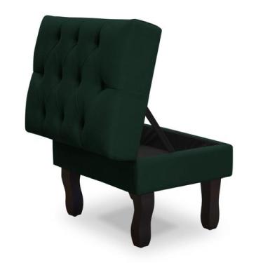 Imagem de Puff Baú Retrô Luis Xv Capitonado, Verde Pés De Madeira - SRJ Moveis