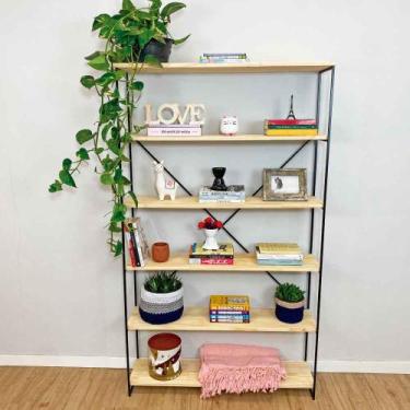 Imagem de Estante de Ferro e Madeira Industrial Ample 6 Prateleiras Natural e Pr