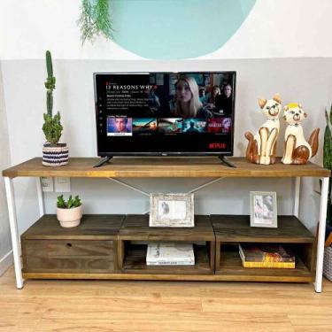 Imagem de Rack de TV Industrial de Ferro e Madeira Style Square 2 Nichos e 1 Nic