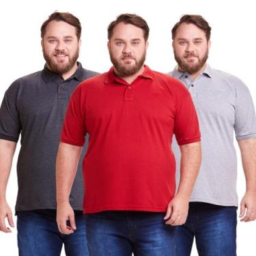 Imagem de Kit 3 Polos Masculinas Plus Size Piquet - Daze Modas, G2, Chumbo, Cinz