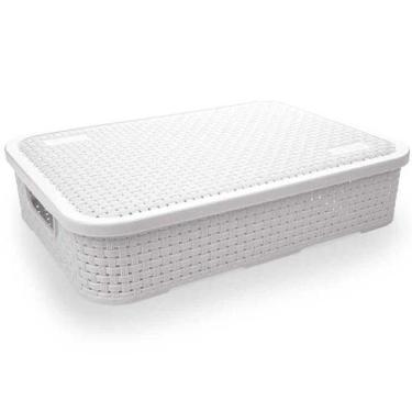 Imagem de Caixa Organizadora Plástico Rattan 38Cm Baixa Grande Branca - Nitron