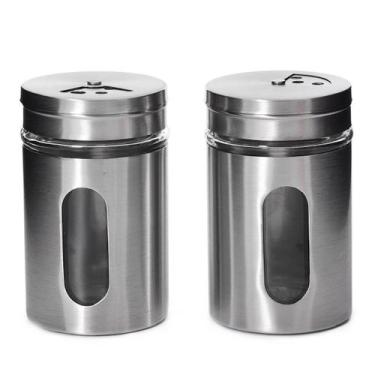 Imagem de Kit 2 Porta Temperos Condimentos Aço Inox com Visor De Vidro - Wincy