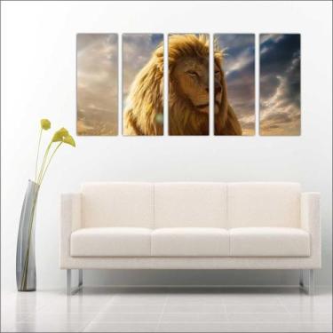 Imagem de Quadro Decorativo Animais Leão Mosaico Moderno 5 Peças GG3 - Vital 
