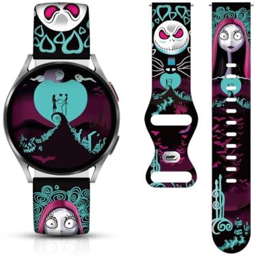 Imagem de Pulseiras de relógio de Natal e Dia das Bruxas compatíveis com Samsung Galaxy Watch 40 mm, 41 mm, 42 mm, 44 mm, 45 mm, 46 mm, pulseira de silicone de substituição de 20 mm para Galaxy Watch 5 / Watch 5 Pro / Watch 4 / Watch 4 Classic / Watch 3 (Halloween Love)