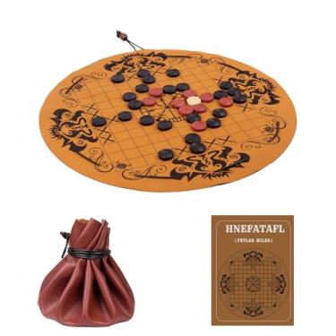 Imagem de Hnefatafl- Viking Chess Set,Traditional Two-Player Board Strategy Game,Leather Play Mat,Wooden Chess Pieces,Drawstring Design,Easy for Store & Travel,Great Gift for Vintage Game Lovers
