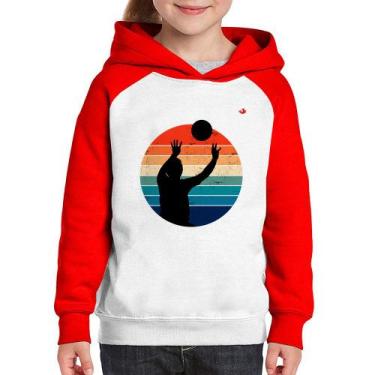 Imagem de Moletom Infantil Vôlei Vintage Sunset - Foca na Moda, Branco, Vermelho