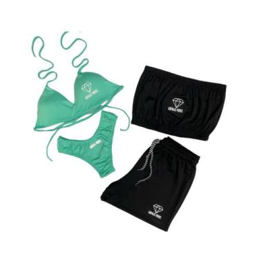 Imagem de Conjunto Biquíni Asa Delta, Refletivo + Cropped + Short - Gringas Mode