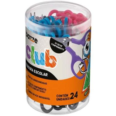 Imagem de Tesoura Escolar Bazze CLUB 13CM RX/RS/AZ/PT - Pote com 24 Unidades - S